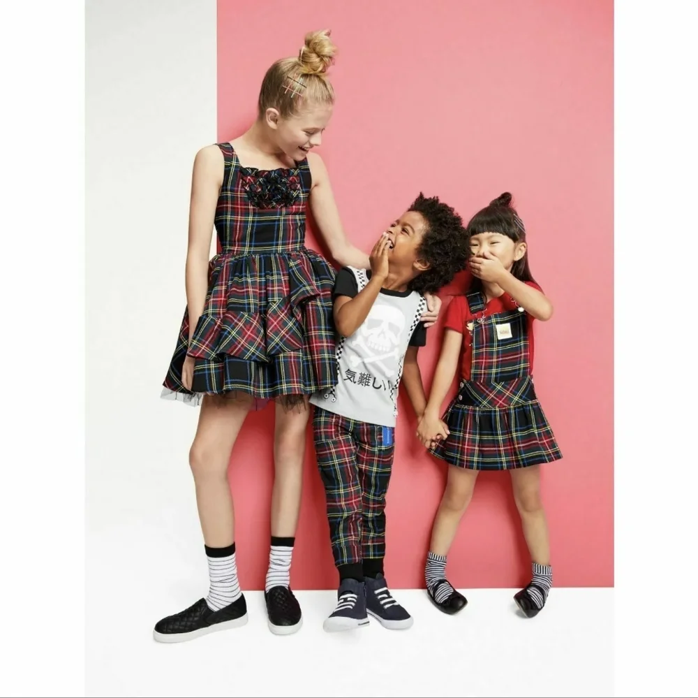 HARAJUKU MINI | NWT! Plaid Square Neck Mini Dress with Tiered Ruffle Skirt